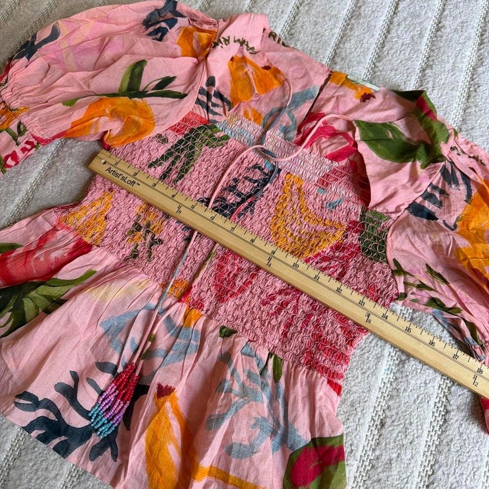 Farm Rio Mixed Fruit Smocked Bodice Blouse size Medium Boho Tropical Summer - Picture 4 of 8